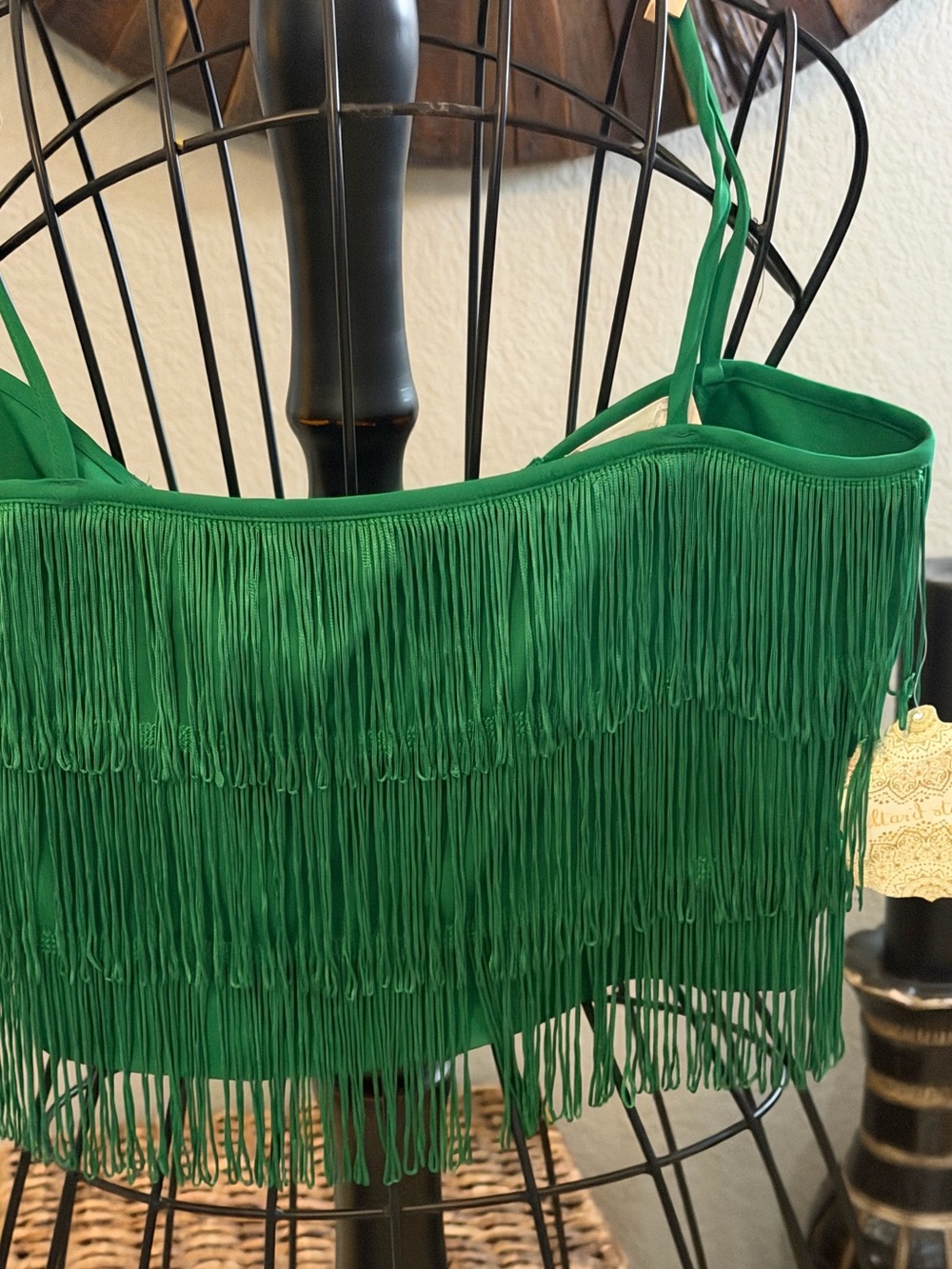 Kelly Green Layered Fringe Altar’d State Strap Halter Back Tie Top NWT Size XS